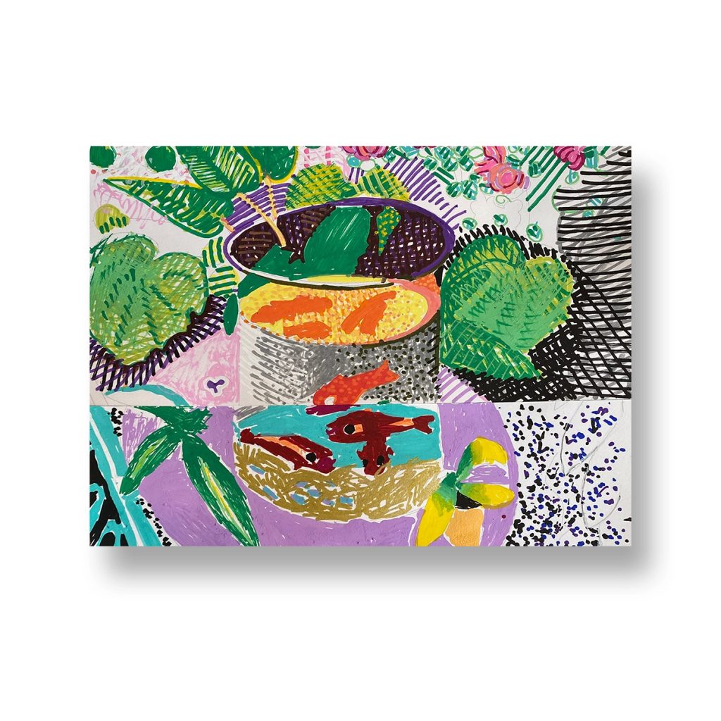 Hernri Matisse inspired goldfish art study paint pen after working with Michael Gallagher